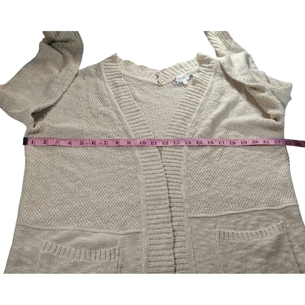 Pink Rose Open Cardigan Sweater with Pockets Oatmeal Tight Knitted Womens Medium